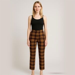 Aritzia Wilfred Darontal Black/Yellow/Dark Wine Plaid Ankle Pants Size 4